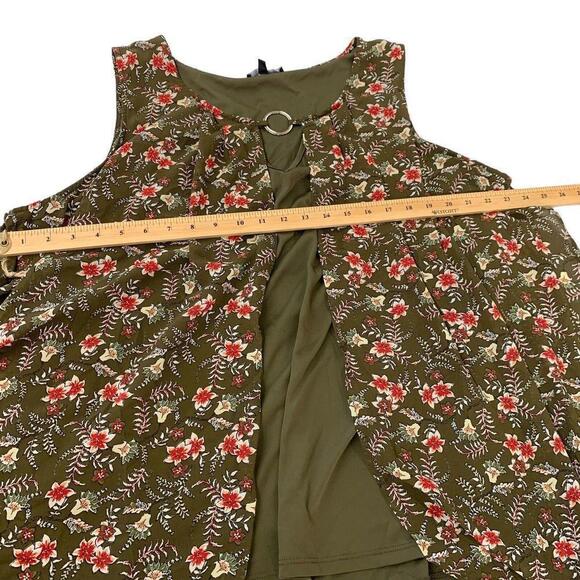 Lily Morgan Womens V Neck Olive Green Floral Sleeveless Blouse Top Size 2X - Picture 5 of 6